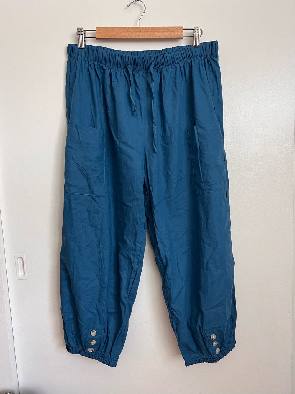Teal Cotton Balloon Pants with Button Detail Size XXL